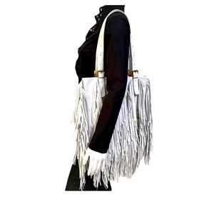 JANE AUGUST large white fringe handbag, VGC